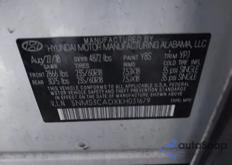 2019 Hyundai Santa Fe Sel Plus from USA, damaged, VIN 5NMS3CADXKH031679